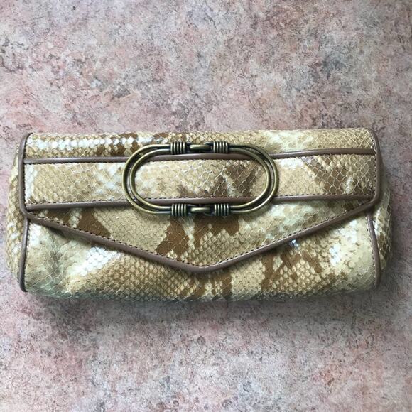 Cole Haan snakeskin clutch tan brown  leather - Picture 1 of 13